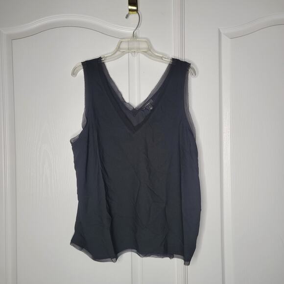 halogen size 2X black Sleeveless blouse raw hem edge v-neck Casual career - Picture 1 of 6